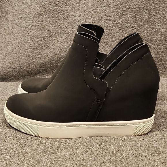 BRASH Black Faux Suede Hi Top Hidden Wedge Slip On Fashion Sneakers Womens 6 - Picture 4 of 10